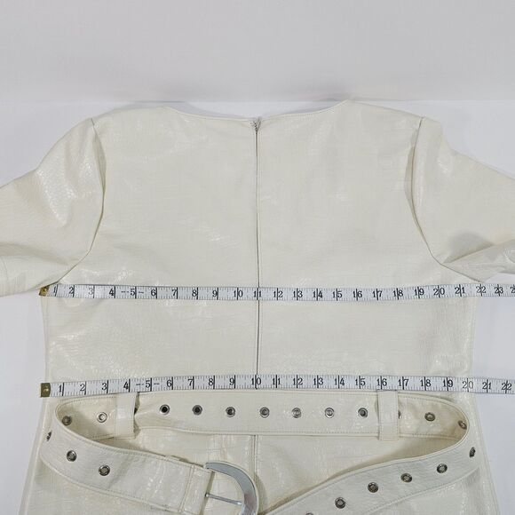 Cinq a Sept Abytha Belted Faux Leather Mini dress in Alabaster Size 14 - Picture 10 of 11